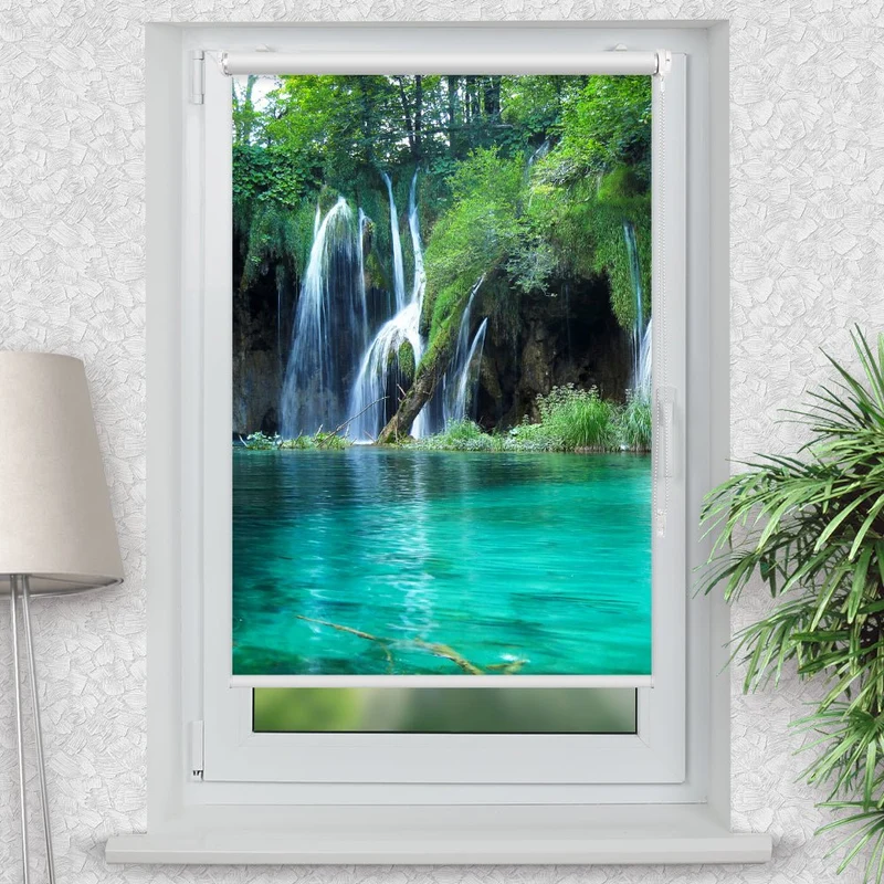 Klemmfix Rollo "Wald See Wasserfall" | Motiv-Klemmrollo