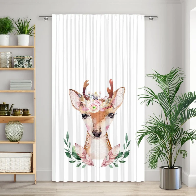 Vorhang Motiv "Reh Blumen Wald"