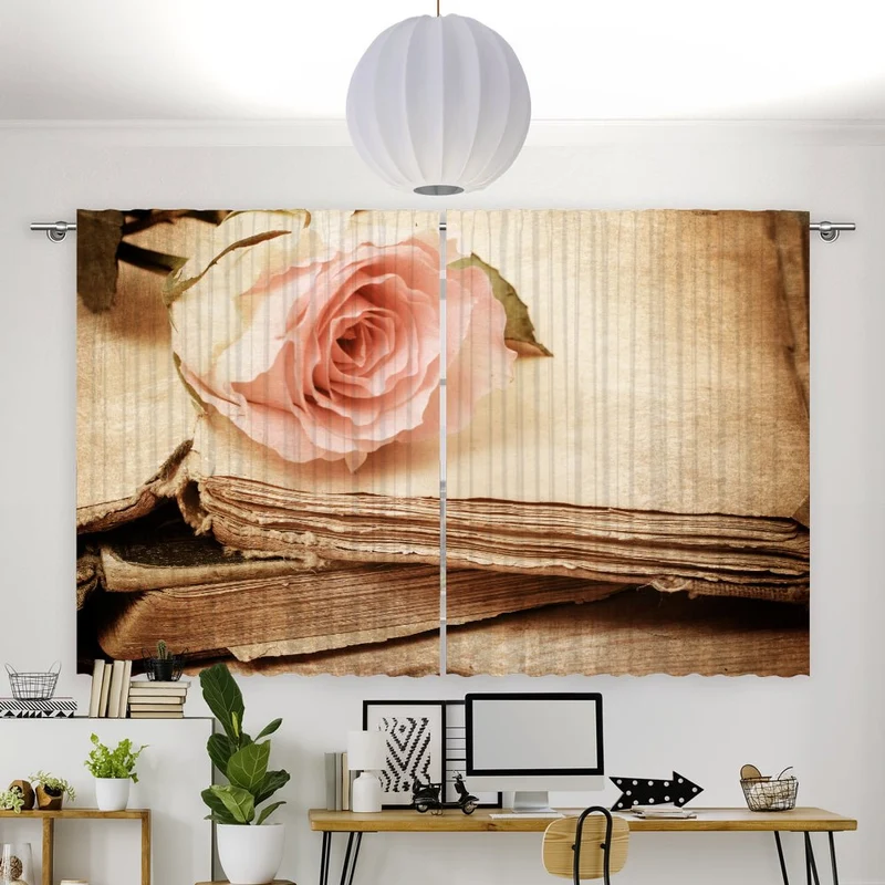 Vorhang Motiv "Rose Buch vintage"