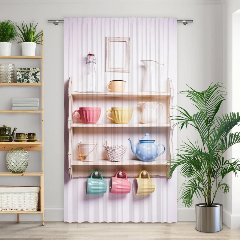 Vorhang Motiv "Teekanne Regal vintage"