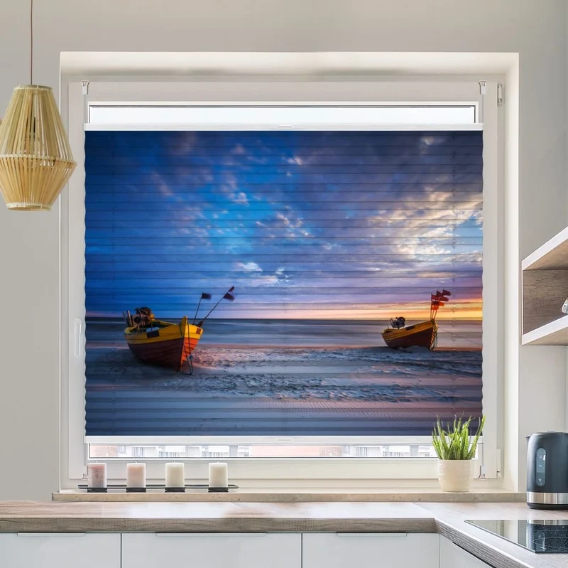 Wabenplissee Motiv 'Fischerboote Ostsee'