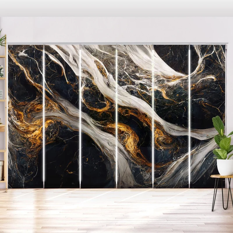 Schiebegardine Motiv "Marmor schwarz gold weiss"
