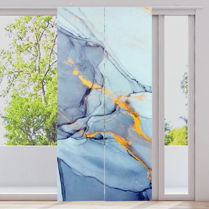 Schiebegardine Motiv "Blau gold abstrakt"