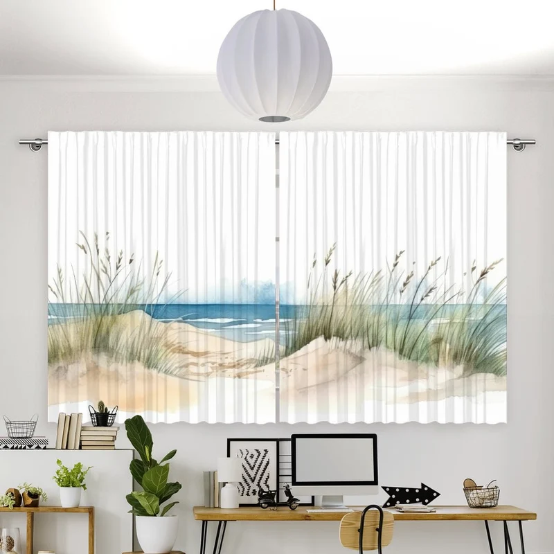Vorhang Motiv "Strand Aquarell Küste Meer"
