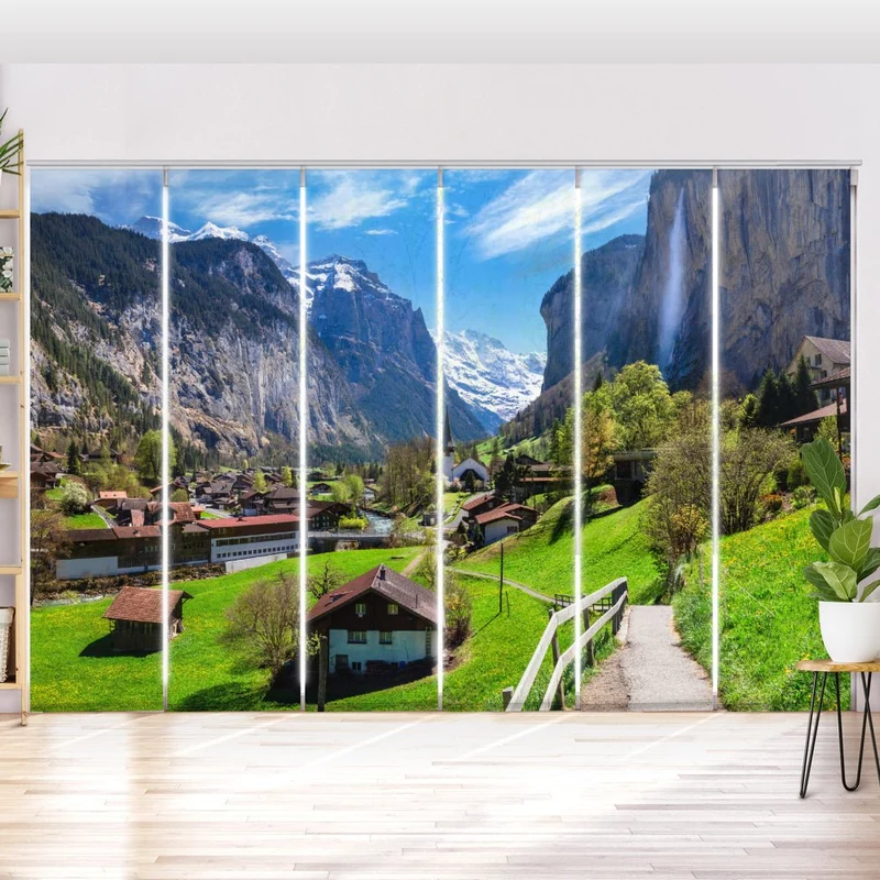 Schiebegardine Motiv "Schweiz Wasserfall Berge"