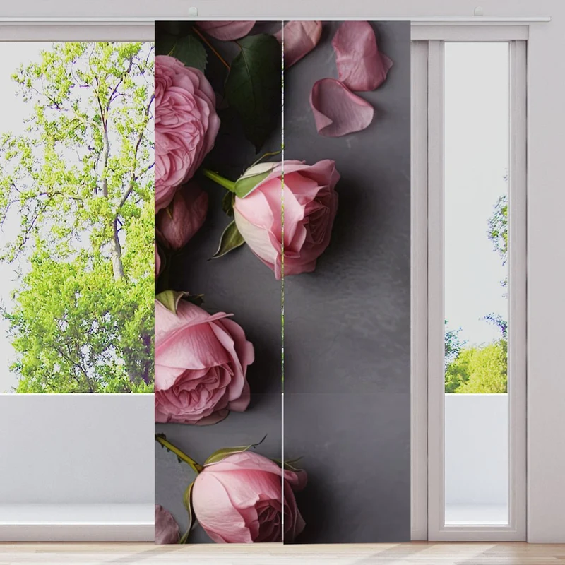 Schiebegardine Motiv "Pinke Rosen"