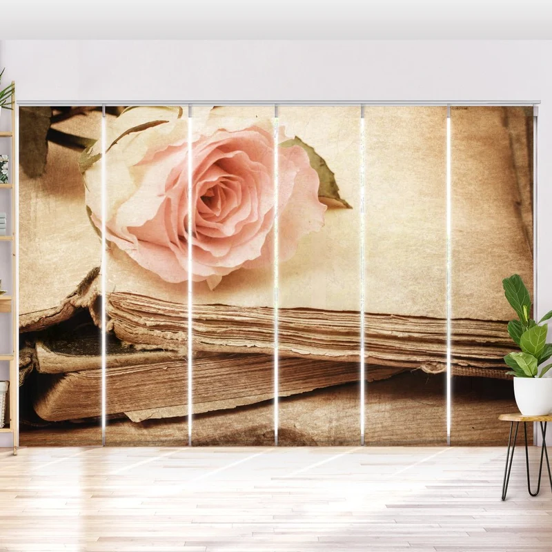Schiebegardine Motiv "Rose Rosa Buch"