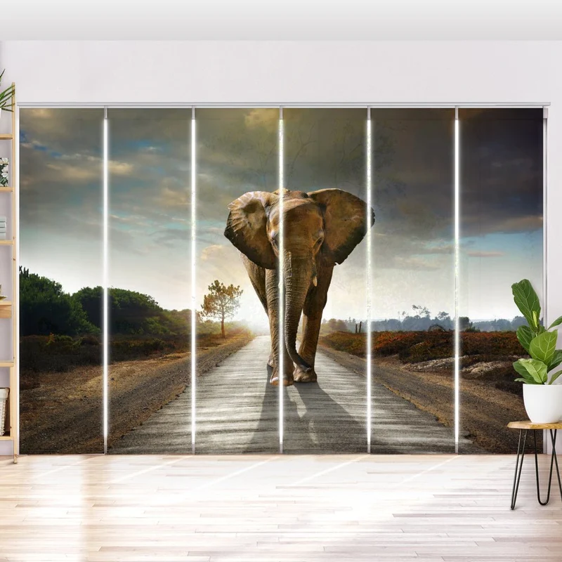 Schiebegardine Motiv "Elefant auf der Straße"