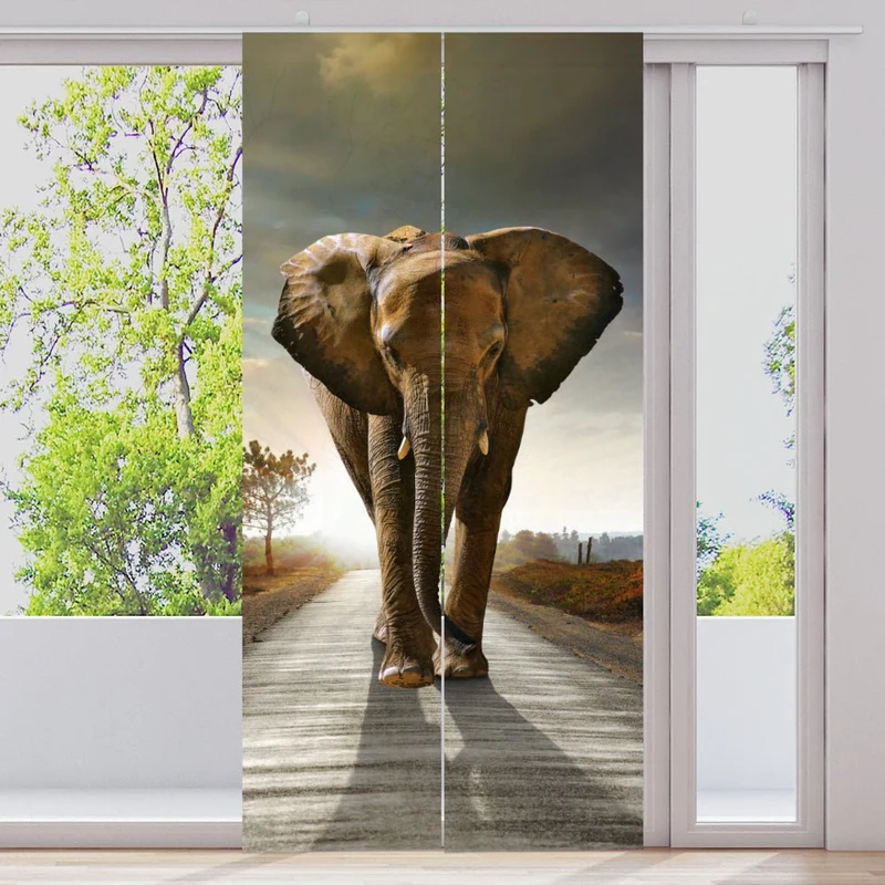 Schiebegardine Motiv "Elefant auf der Straße"