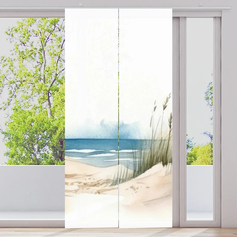 Schiebegardine Motiv "Meer Seegras Strand Aquarell"