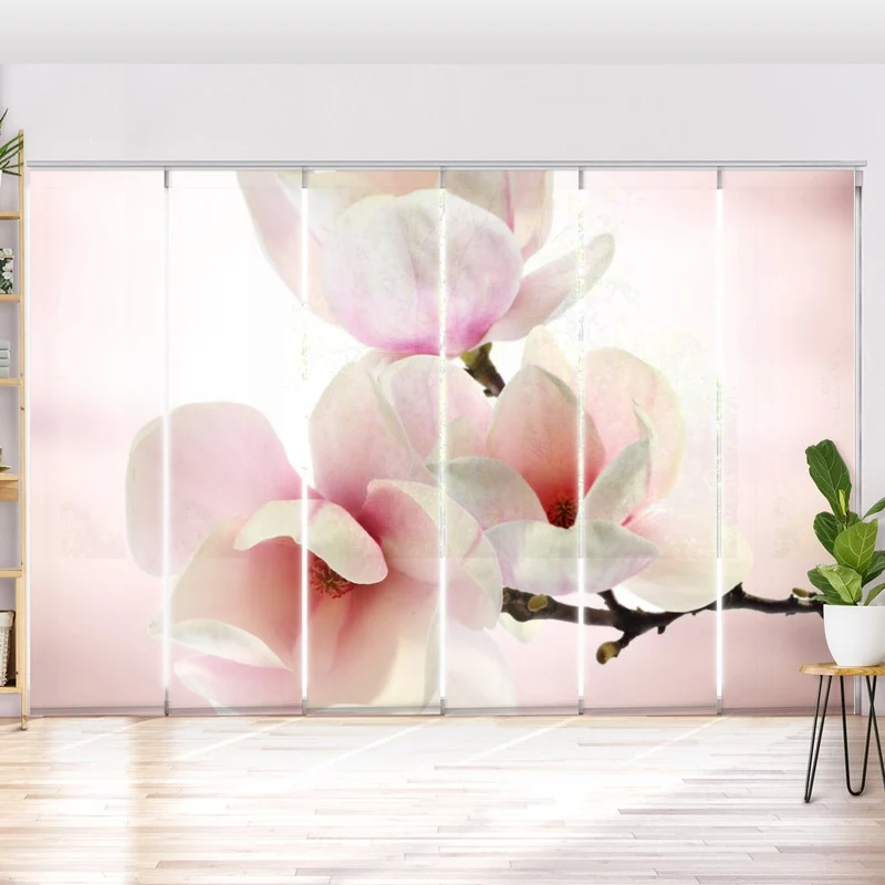 Schiebegardine Motiv "Magnolie rosa weiss"