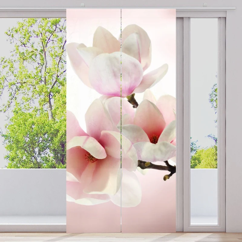 Schiebegardine Motiv "Magnolie rosa weiss"