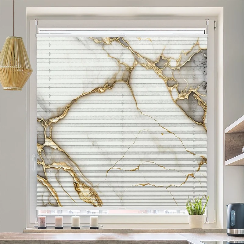 Wabenplissee Motiv "Marmor weiss gold"