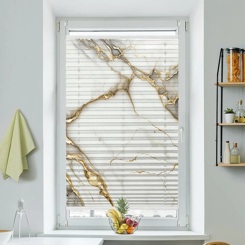 Wabenplissee Motiv "Marmor weiss gold"