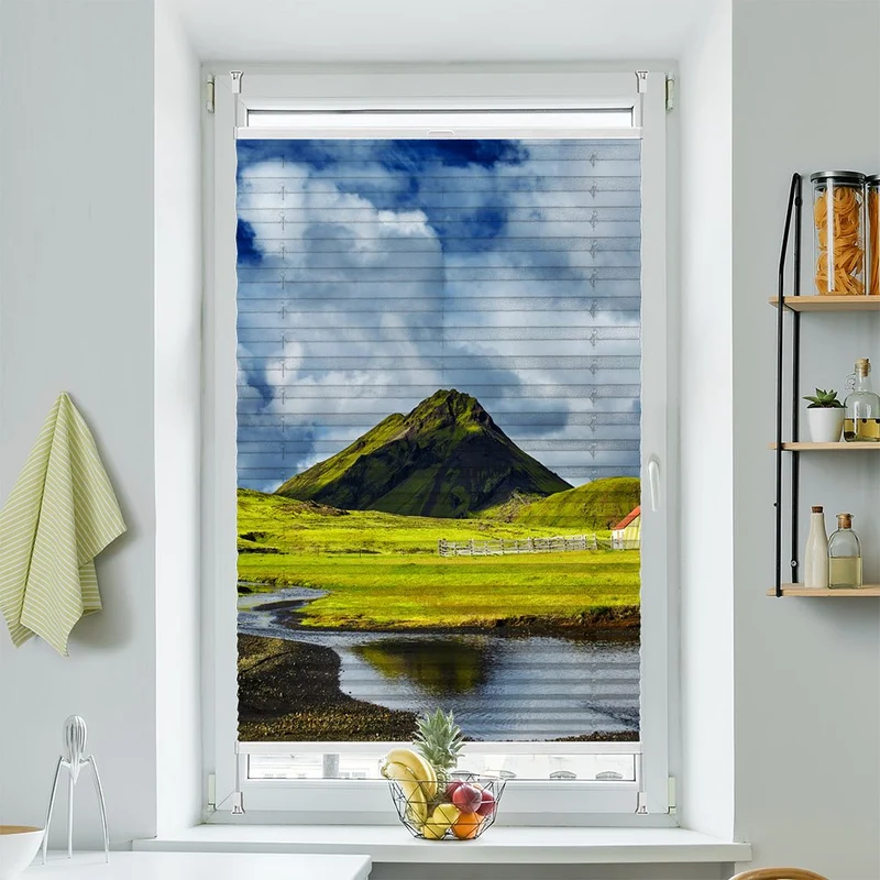 Wabenplissee Motiv "Island Landschaft Berge"