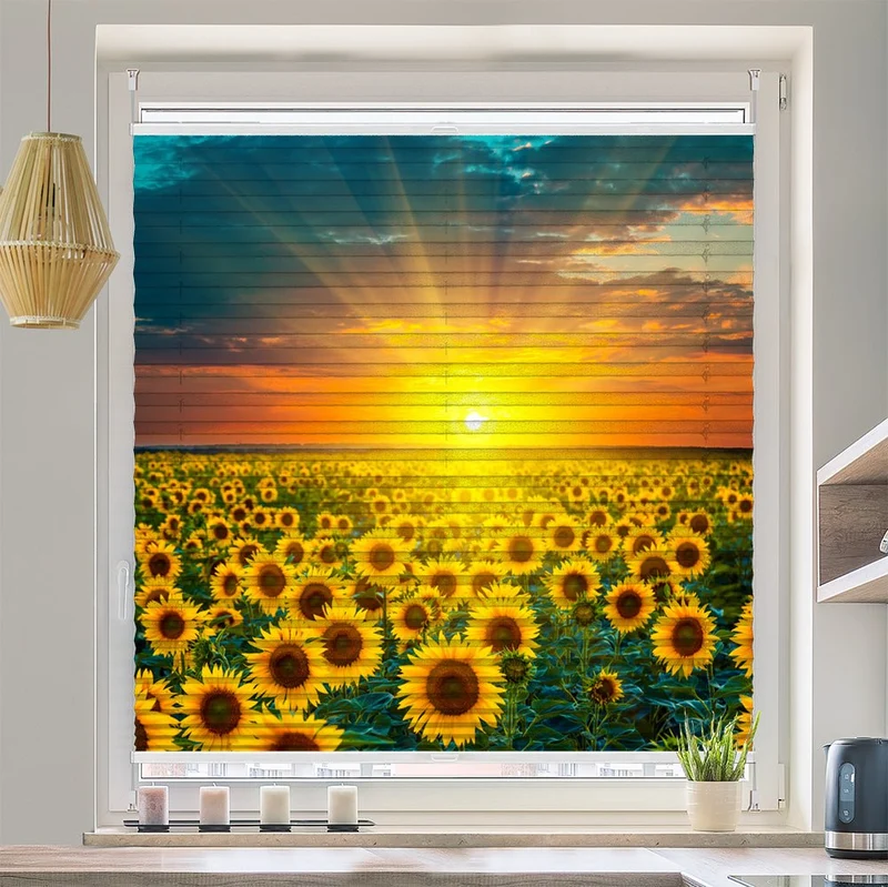 Wabenplissee Motiv "Sonnenblumen Feld Sonnenuntergang"