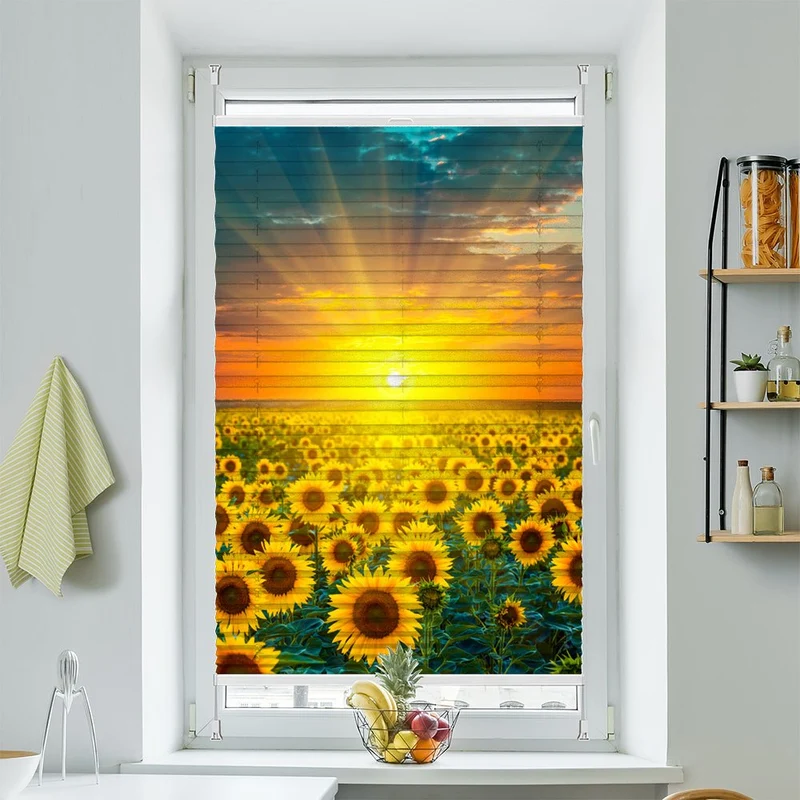 Wabenplissee Motiv "Sonnenblumen Feld Sonnenuntergang"