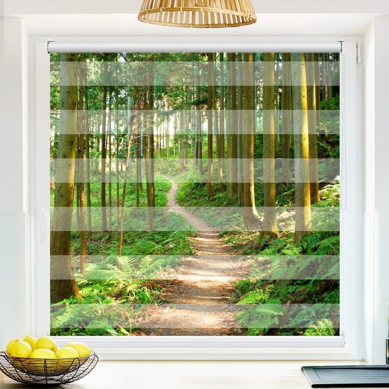 Klemmfix Doppelrollo "Waldweg Fruehling Wald Pfad" | Klemm Doppelrollo