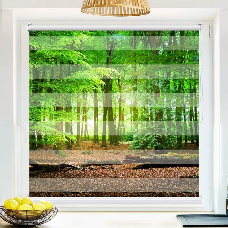 Klemmfix Doppelrollo "Wald Weg Eichen Laub" | Klemm Doppelrollo