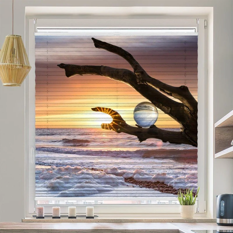 Plissee Motiv"Wellen Glaskugel maritim"