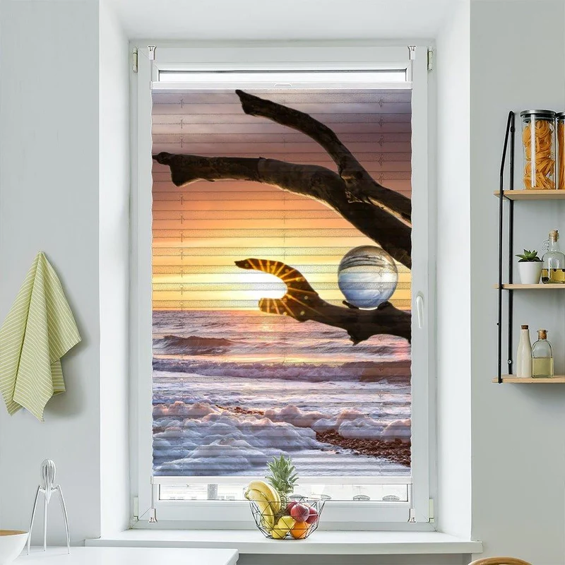 Plissee Motiv"Wellen Glaskugel maritim"