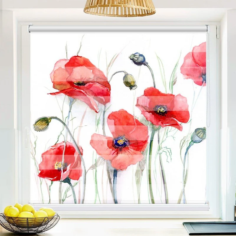 Klemmfix Doppelrollo "Mohnblumen gemalt" | Klemm Doppelrollo