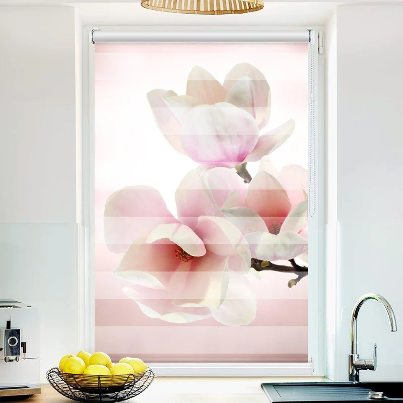 Klemmfix Doppelrollo "Magnolien rosa weiss" | Klemm Doppelrollo