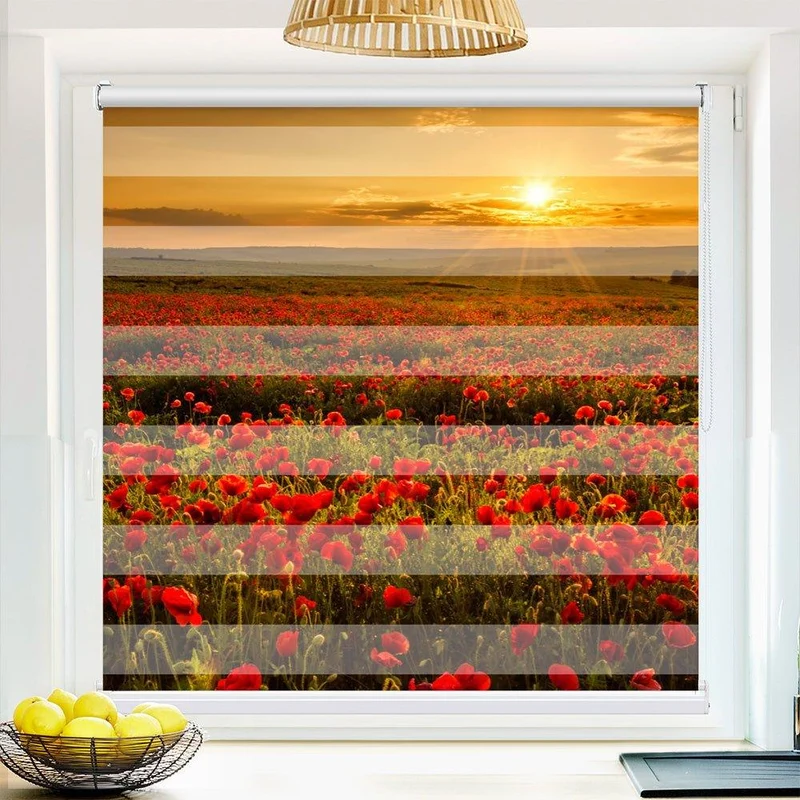 Klemmfix Doppelrollo "Mohnfeld Sonnenuntergang" | Klemm Doppelrollo