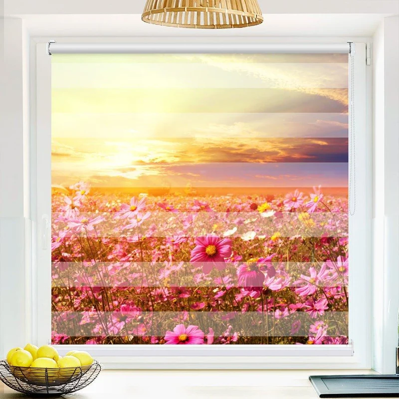 Klemmfix Doppelrollo "Blumenwiese Sonnenuntergang" | Klemm Doppelrollo