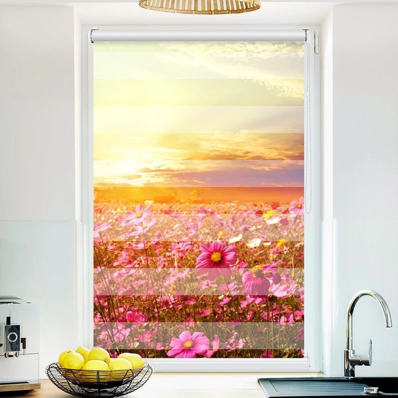 Klemmfix Doppelrollo "Blumenwiese Sonnenuntergang" | Klemm Doppelrollo