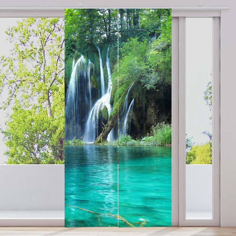 Schiebegardine Motiv "Wald Wasserfall"