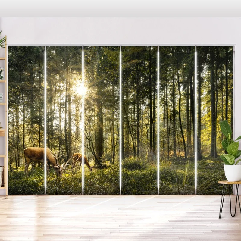 Schiebegardine Motiv "Hirsch Reh Wald"