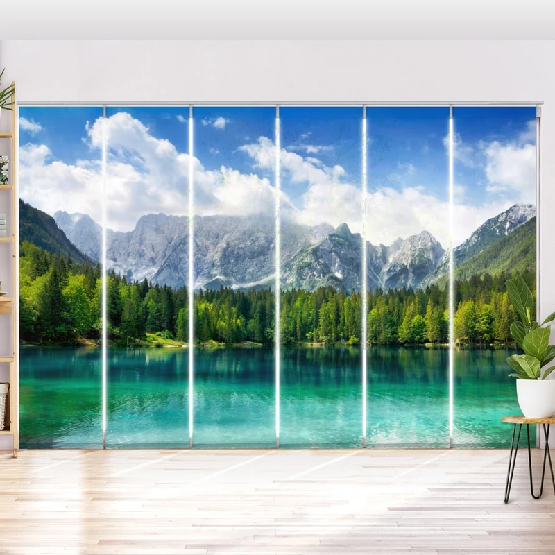 Schiebegardine Motiv "Waldsee Berg"