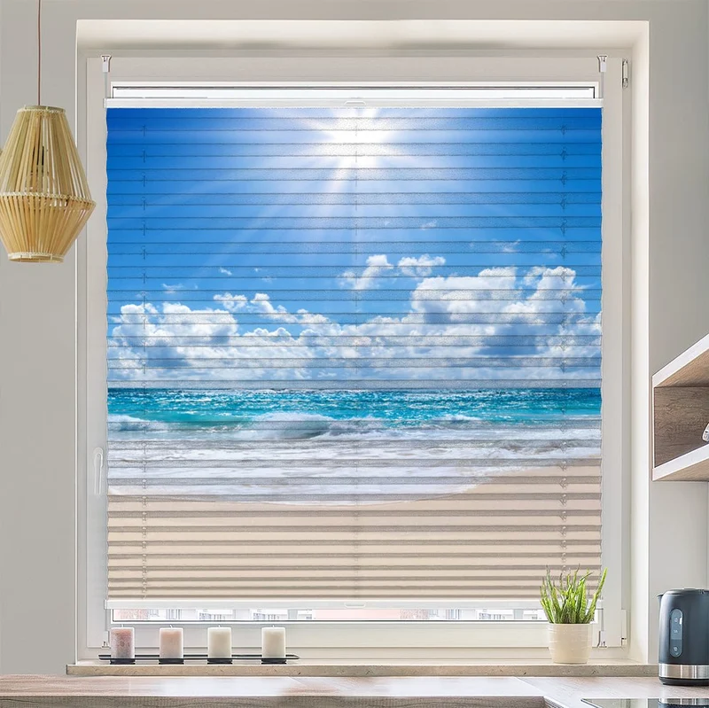 Wabenplissee Motiv "Sonne Strand Meer"