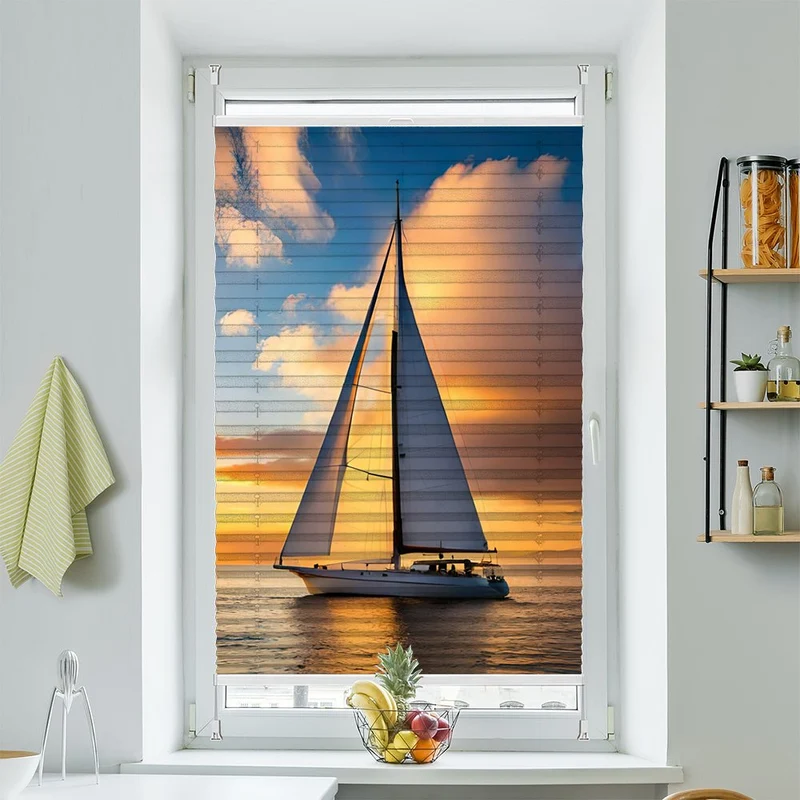 Wabenplissee Motiv "Segelboot Sommer Meer"