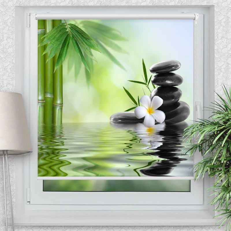 Klemmfix Rollo "Steine Frangipani Wasser Bambus" | Motiv-Klemmrollo