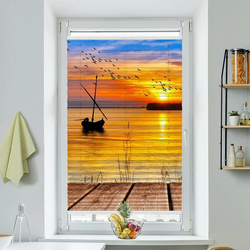 Plissee Motiv "Segelboot Sonnenuntergang"