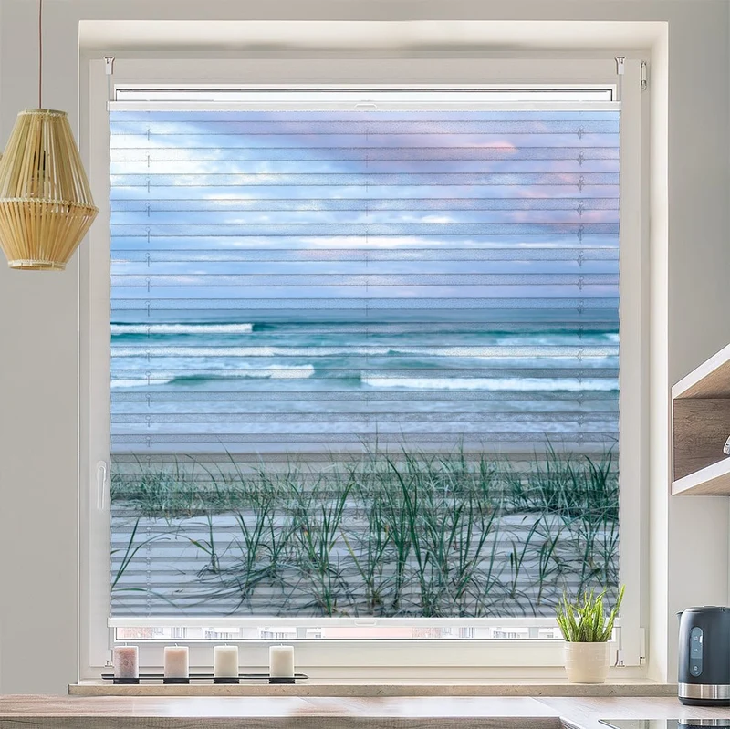 Wabenplissee Motiv "Seegras Strand Meer"