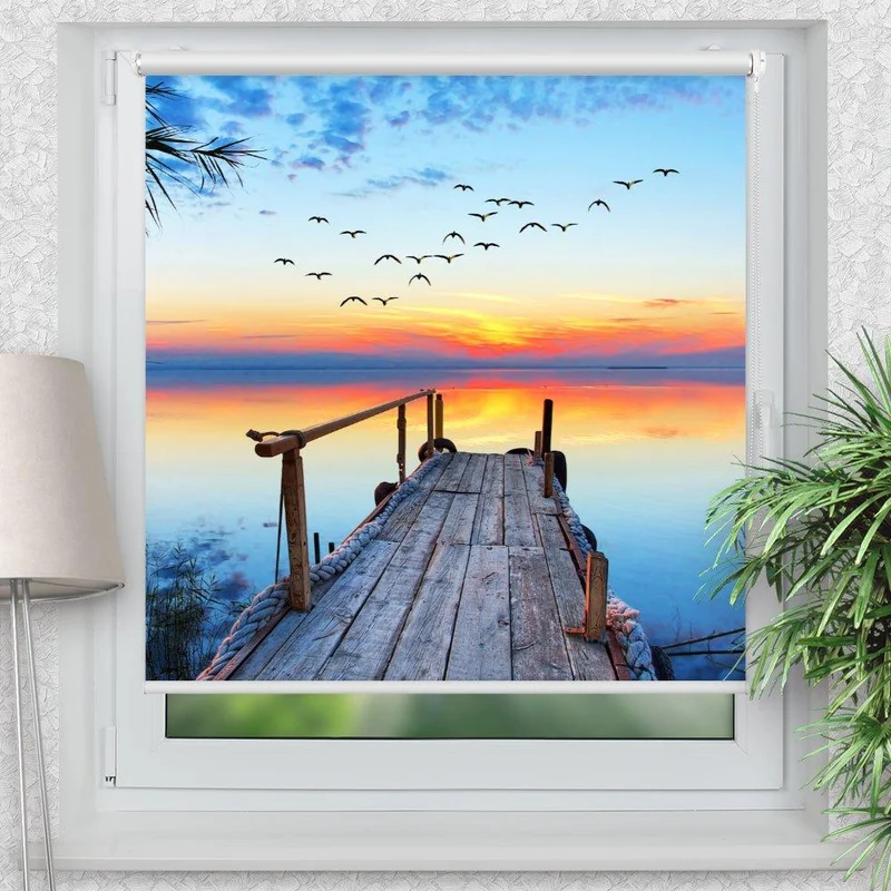 Klemmfix Rollo "Sonnenuntergang See Steg" | Motiv-Klemmrollo