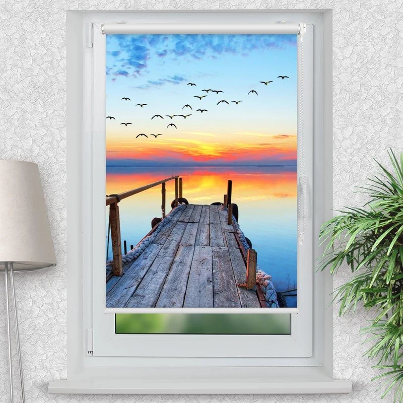 Klemmfix Rollo "Sonnenuntergang See Steg" | Motiv-Klemmrollo