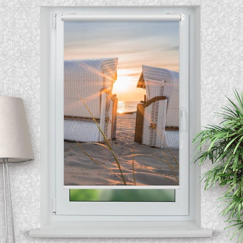 Klemmfix Rollo "Strandkorb Meer Nordsee" | Motiv-Klemmrollo
