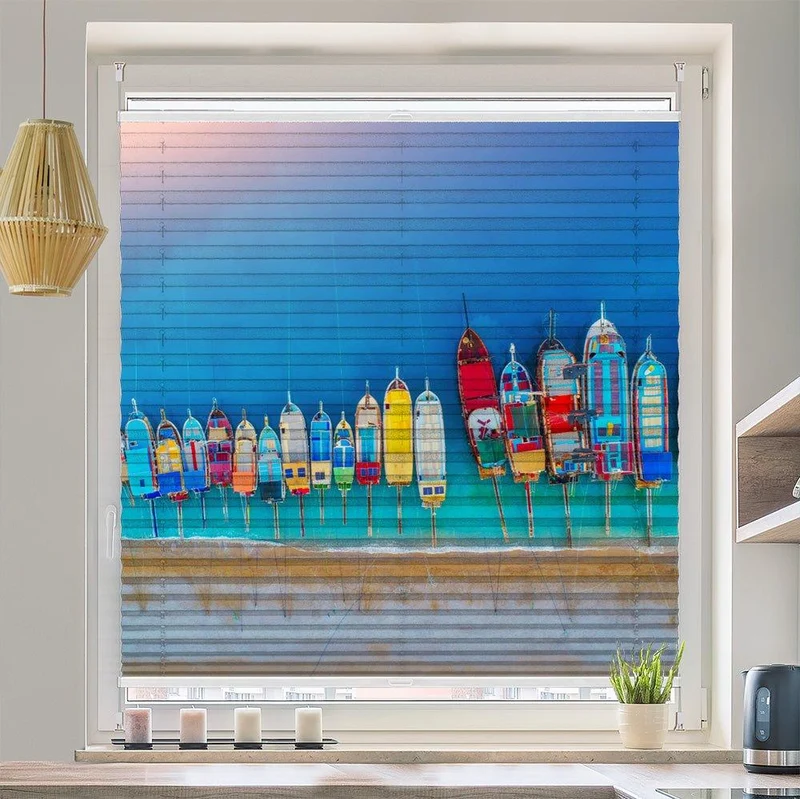 Plissee Motiv "Boote Meer Küste"