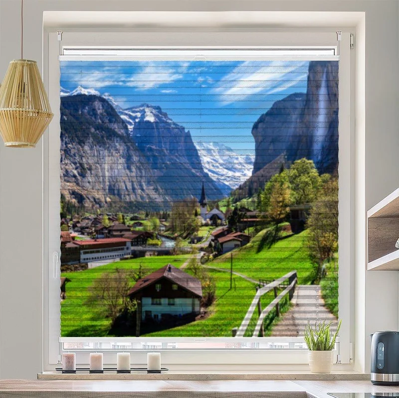 Plissee Motiv "Schweiz Wasserfall"