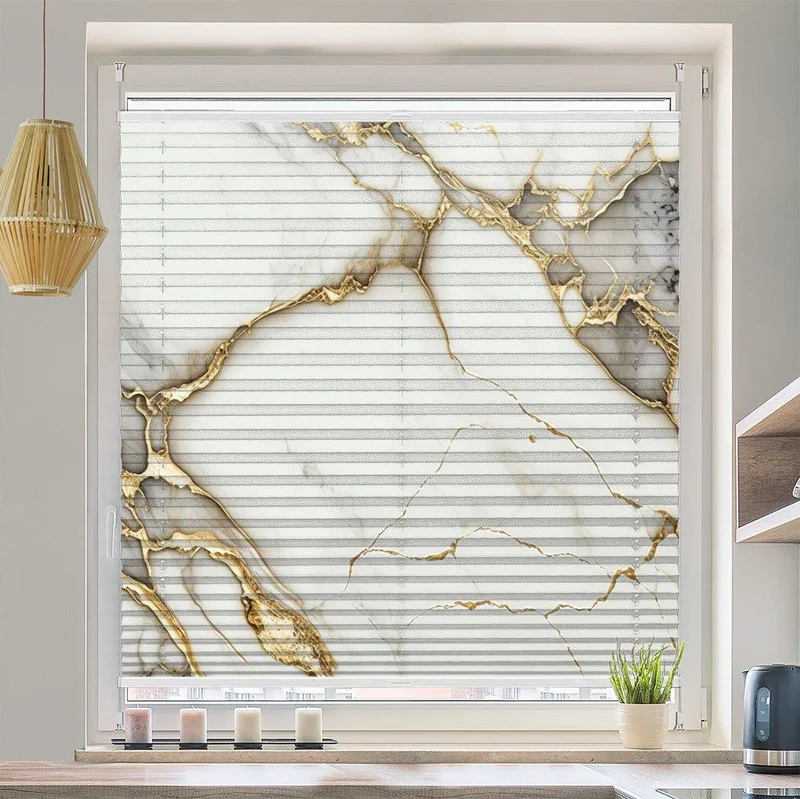 Plissee Motiv "Marmor weiss gold"