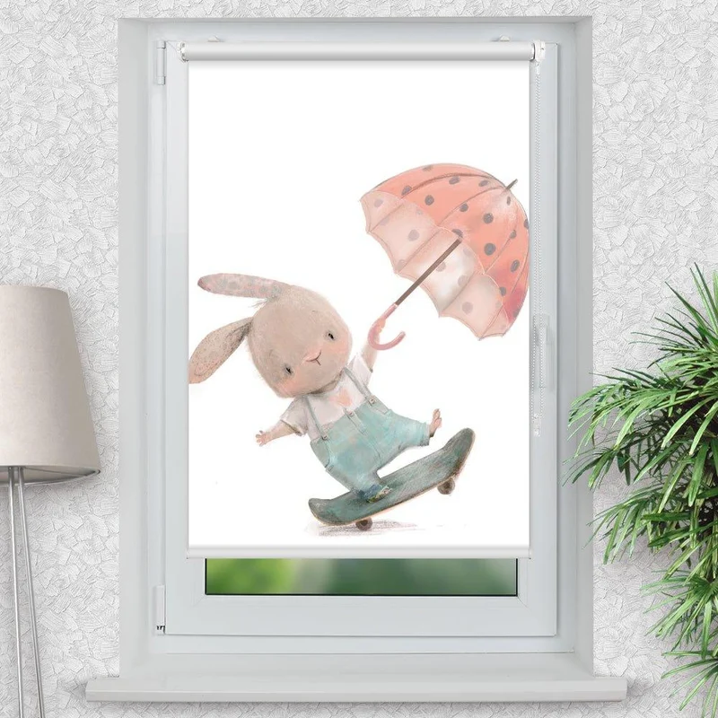 Klemmfix Rollo "Hase Skateboard" | Motiv-Klemmrollo