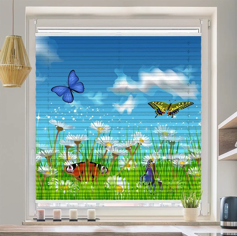 Wabenplissee Motiv "Schmetterlinge Blumenwiese gemalt"