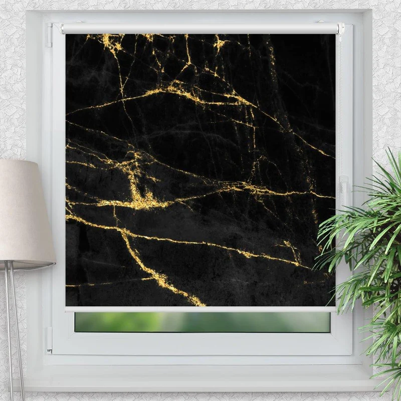 Klemmfix Rollo "Schwarz Gold Marmor" | Motiv-Klemmrollo