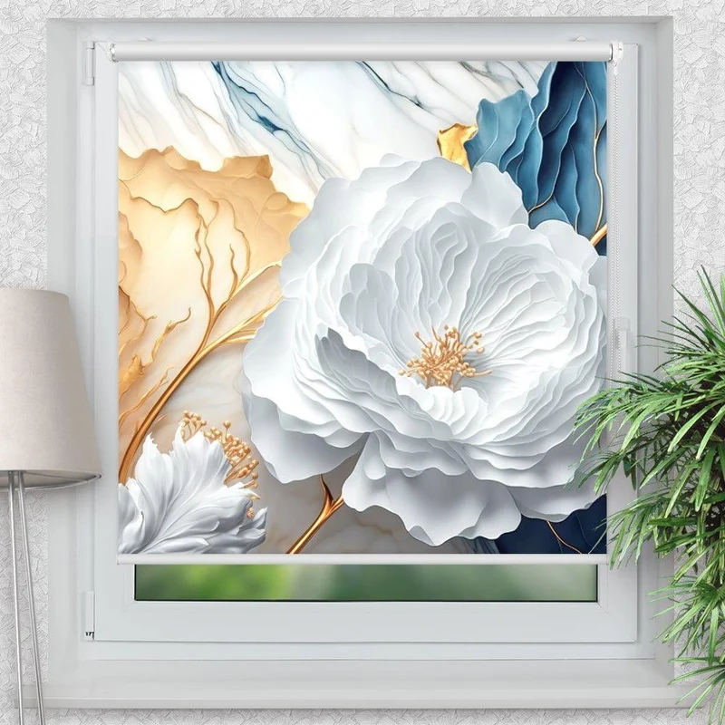 Klemmfix Rollo "Blume marmor weiss" | Motiv-Klemmrollo