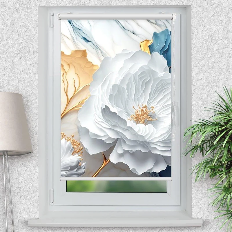 Klemmfix Rollo "Blume marmor weiss" | Motiv-Klemmrollo