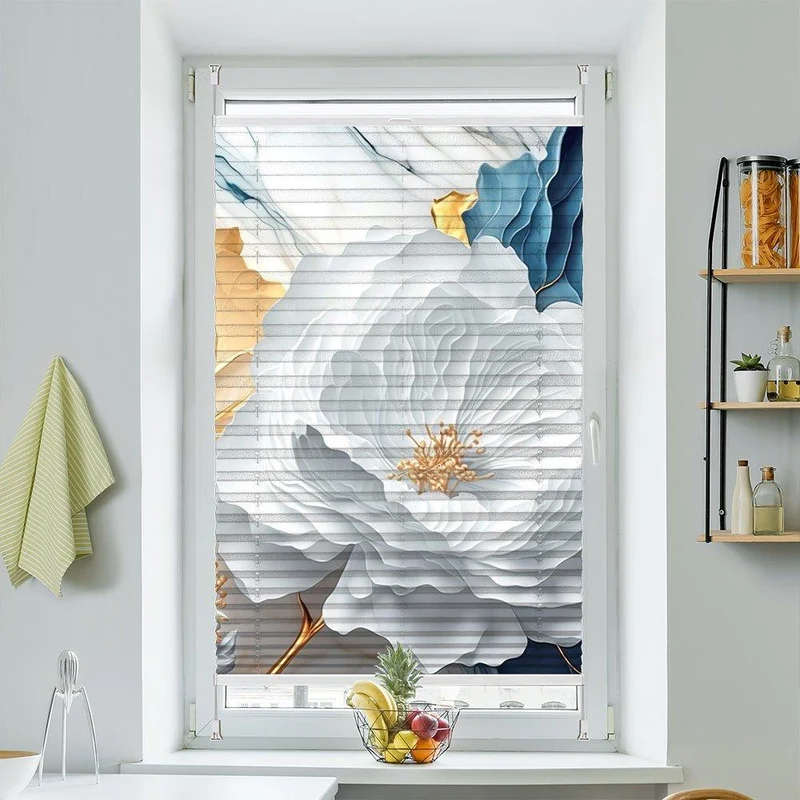 Plissee Motiv "Blume marmor weiss"